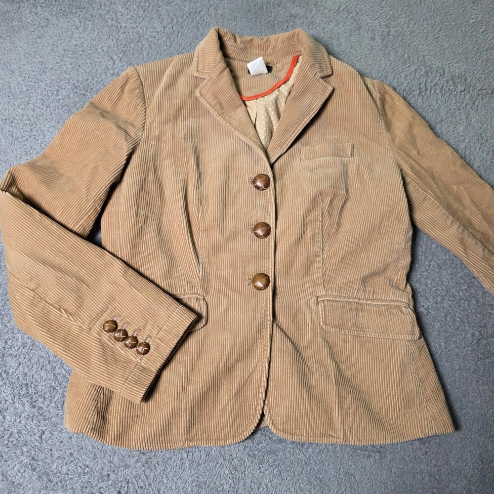 J.Crew Womens S Blazer Tan Corduroy Polka Dot Lining 3-Button RN77388